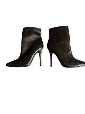 Black Sequin Ankle Boots With Pointed Toe & Stiletto Heel Size 40